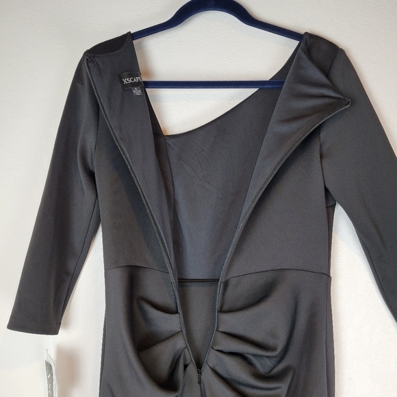 NWT Xscape Women's Ruched Off-The-Shoulder Gown in Gunmetal Black - Picture 8 of 14